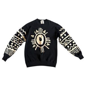 Stone Age Ken Done Sweatshirt Womens Medium Black White Tribal